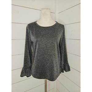 J Crew medium silver shimmery stretchy top with bell sleeves
